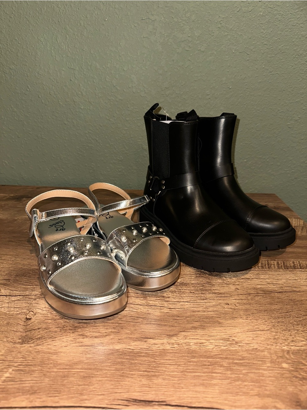 art class Silver Studded Sandals & Black Chelsea Boots Set
